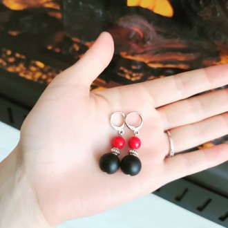 Red and Black Double beaded Earrings