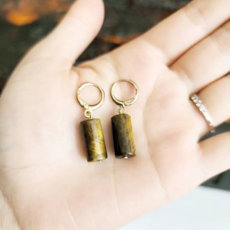 Tiger Eye tube Lever Back earrings