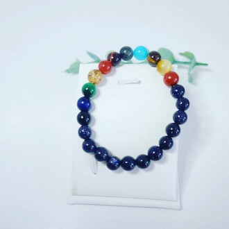 Blue Goldstone and mixed  Crystals Cosmos Galaxy Bracelet 8 mm