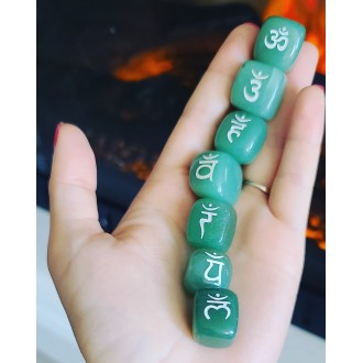 Green Aventurine 7 Chakras Engraved Symbols Crystal set