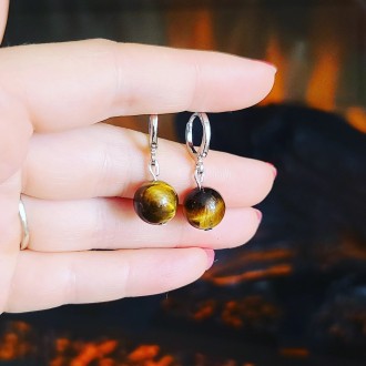 Tiger Eye beaded earring 8 mm
