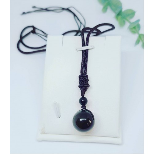 Black Obsidian sphere cord necklace