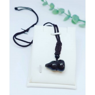 Black Flashy Obsidian Gourd or Wu Lou pendant gift box