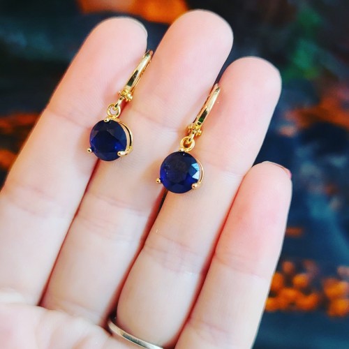 Dark blue Rhinestone Gold Plated Earrings