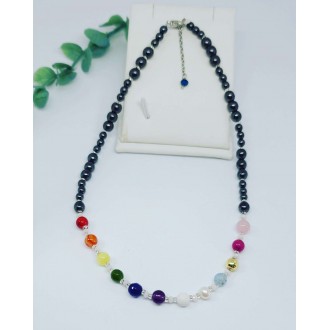 Mixed crystals and Hematite short necklace