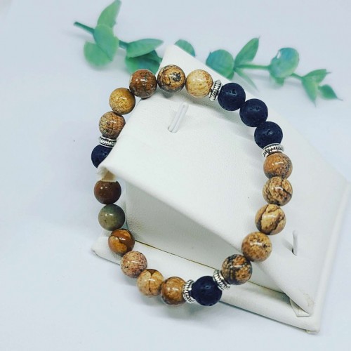 Picture Jasper and Lava Stone beaded bracelet 8 mm