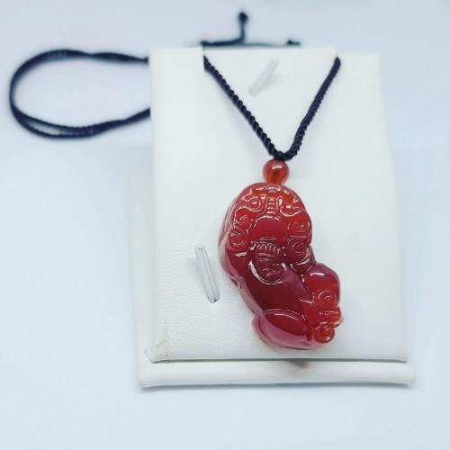 Red Agate Pixiu Carving pendant on a coffee color self adjustable cord