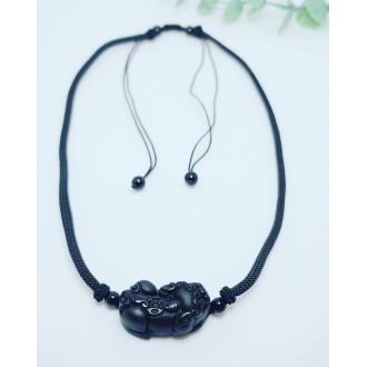 Black Obsidian Pixiu Cord Necklace