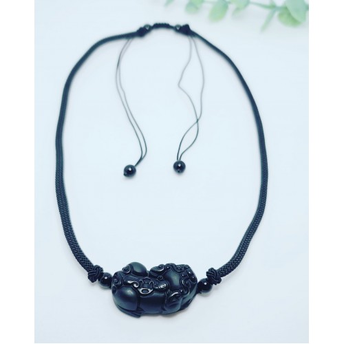 Black Obsidian Pixiu Cord Necklace
