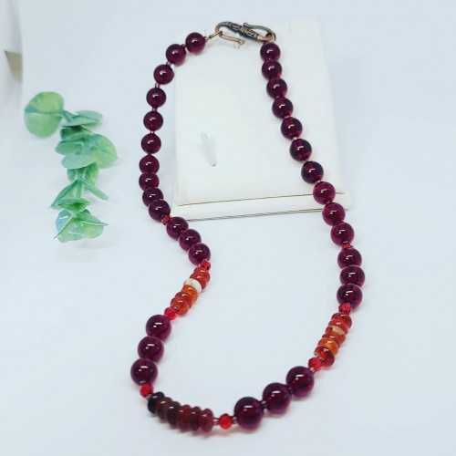 Quartzite Ruby and Carnelian mixed beads necklace