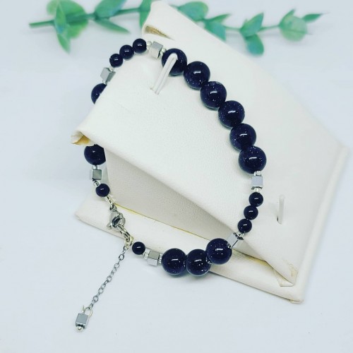 Blue Goldstone mixed size beaded bracelet Lobster clasp