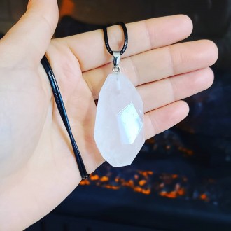 Faceted Clear Quartz Pendant with a black cord