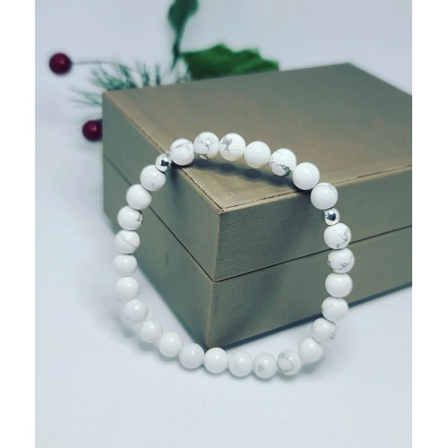 Howlite, Hematite beaded bracelet 8 mm