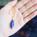 Lapis Lazuli teardrop Gold tone Pendant with a brown cotton cord