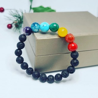 Lava Stone and 7 Chakra Crystals Bracelet 10 mm, 8 mm