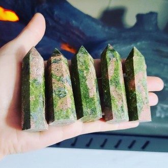 Unakite Crystal Points Towers