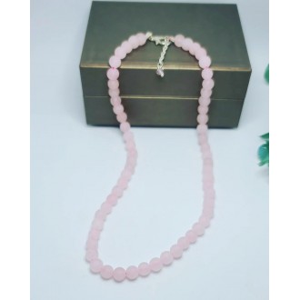 Matte Rose Quartz beaded necklace with Czech glass charm 6 mm