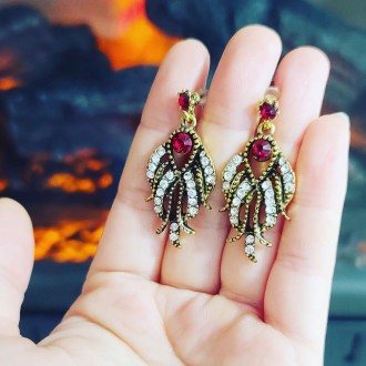 Red and Clear Rhinestones festive earrings