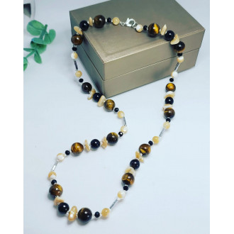 Tiger Eye, Mother Of Pearl, Hematite and Czech glass handcrafted necklace