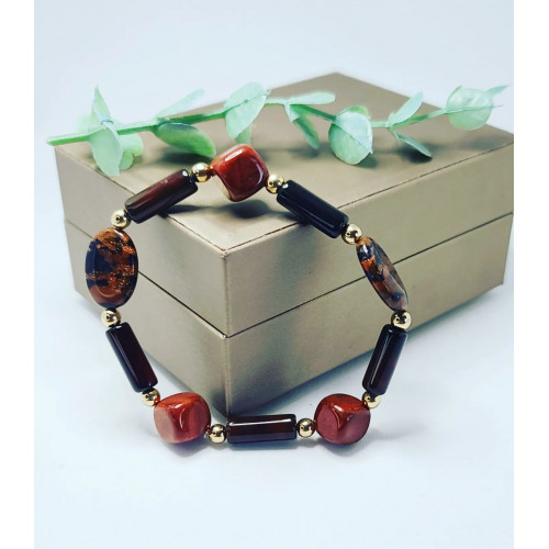 Goldstone, Red Jasper and Black Agate bracelet