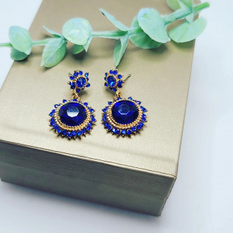 Blue Rhinestones flower dangling earrings