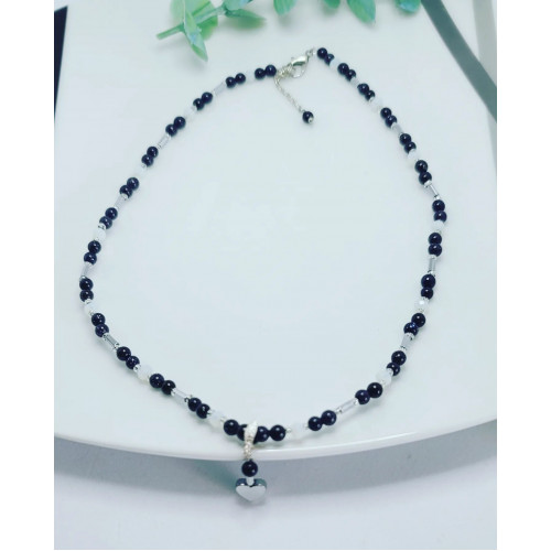 Blue Goldstone, Hematite and Czech glass necklace 4 mm