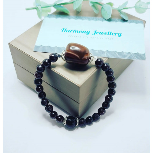 Garnet, Lace Agate charm bracelet 7 mm
