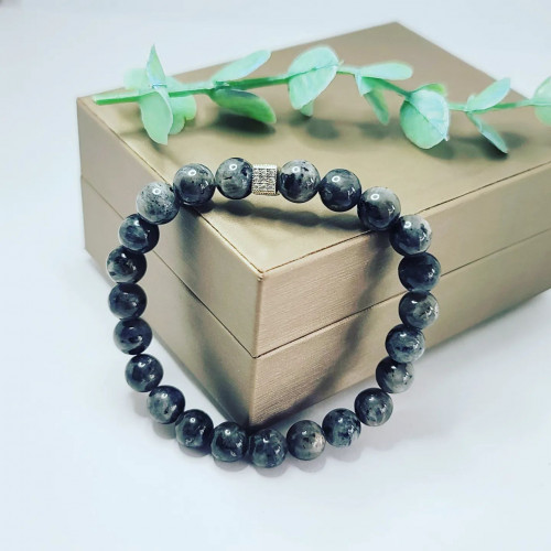 Labradorite Zirconia Stainless steel charm bracelet 8 mm