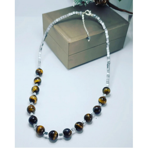 Tiger Eye , Hematite handcrafted necklace