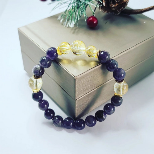 Amethyst, Citrine beaded bracelet 8 mm, 10 mm