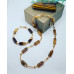 Brown Lace Agate tube, golden Hematite and Czech glass necklace and bracelet set