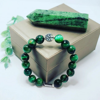 Green Tiger Eye Tree of Life Charm bracelet 10 mm