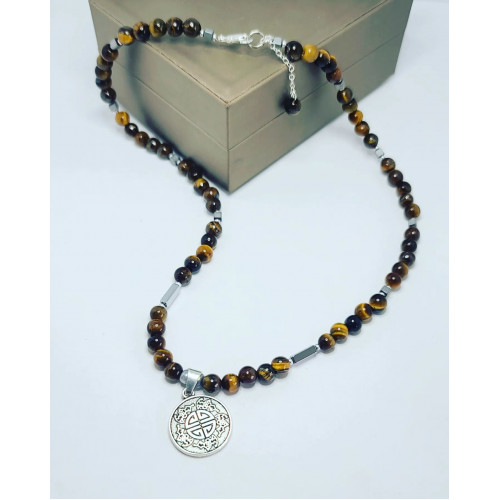Tiger Eye 5 Blessings Amulet Unisex necklace