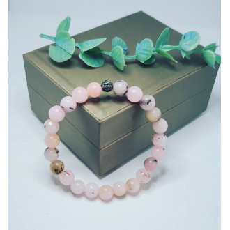 Pink Opal Zirconia Stainless steel charm beaded bracelet 8 mm