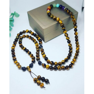 Tiger Eye, 7 Chakra Crystals Unisex Mala 108 beads necklace