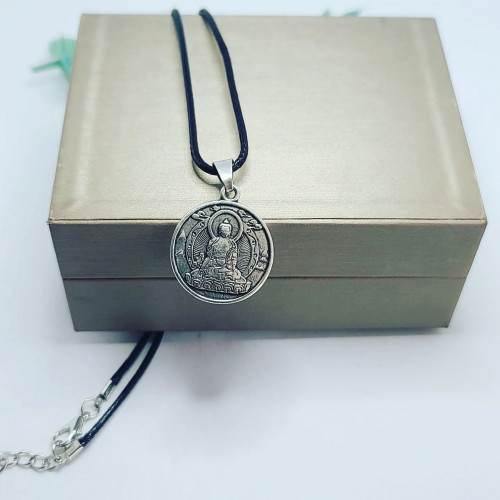 Medicine Buddha silver plated Amulet with a black cord