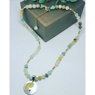 Amazonite Yon Yang  Stainless steel Amulet necklace 6 mm