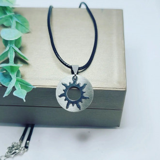 Sun Stainless steel silver and gold tone black cord Amulet