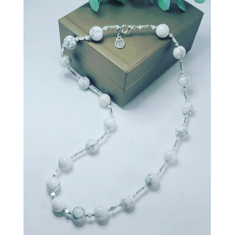 Howlite, Hematite charm necklace 10 mm