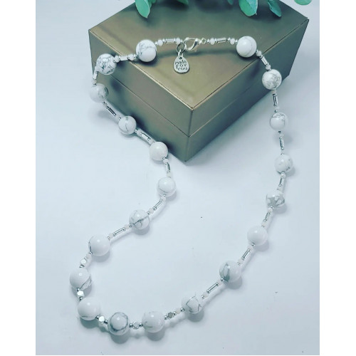 Howlite, Hematite charm necklace 10 mm