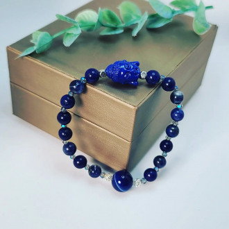 Royal Blue Lace Agate , Enamel Buddha charm bracelet 6 mm