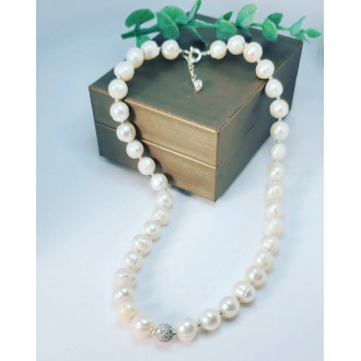 Freshwater Pearl, Zirconia Stainless steel charm necklace 10 mm