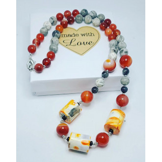 Bumble Bee, Red Agate, Picture Jasper handcrafted necklace
