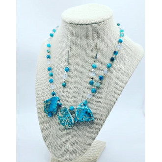 Turquoise, Blue Agate, Opalite, Czech Glass necklace and earrings set
