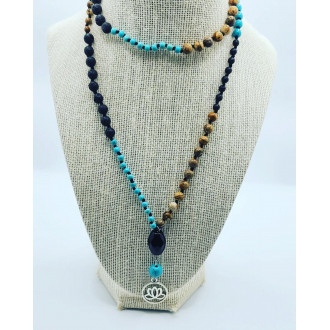 Turquoise, Picture Jasper, Lava Stone, Lotus Charm necklace