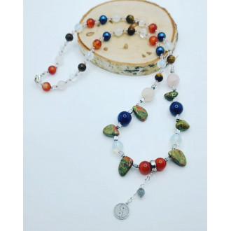 Mixed Crystals, Yin-yang Stainless steel charm necklace