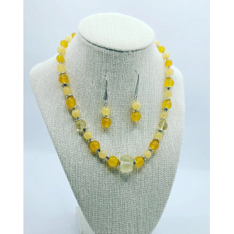 Yellow Agate, Citrine Stainless steel necklace and earrings set