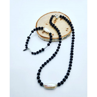 Black Agate, Baroque Pearl necklace and bracelet set 6 mm