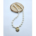 Freshwater Pearl rice shape, Evil Eye gold plated necklace 10~11 mm