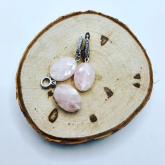 Faceted Rose Quartz 925 silver plated clasp Earrings and Pendant set